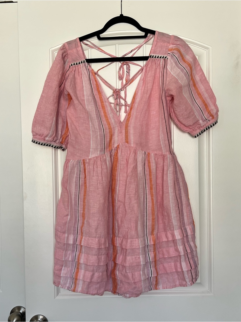 Lemlem H&M Pink Striped Linen Tie-Back Cotton Minidress Size XS